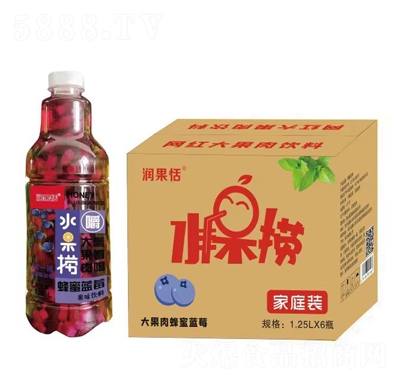 潤果恬水果撈大果肉蜂蜜藍莓果汁飲料1.25LX6瓶